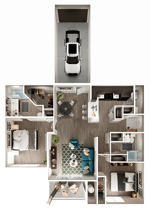 Floor plan for 2 beds, 2 baths, 1100 sqft